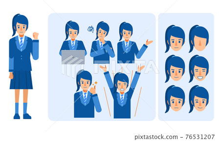 女學生/初中高中生關節移動性格/面部表情和姿勢差異 76531207