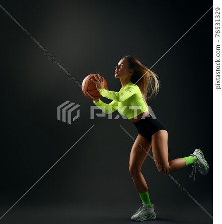 Young sporty blonde woman with big breast in tight Young sporty blonde woman with big breast in tight 76531329