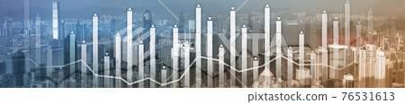 Modern Business Finance Chart Overlaid on Hong Kong Skyline at Night. Up and down arrow 76531613
