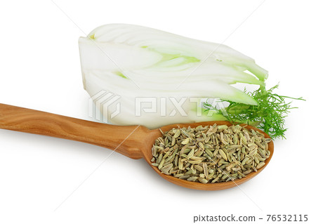 fresh fennel bulb with seed isolated on white background with clipping path and full depth of field 76532115