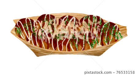 Takoyaki on a boat plate watercolor vector illustration 76533158