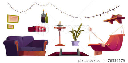 Set of attic furniture and stuff, old things. 76534279