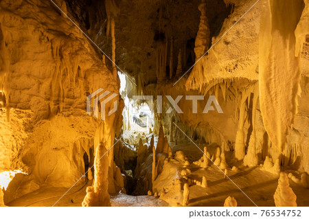 Underground caves (Frasassi Caves) with stalactites and stalagmites. Marche, Italy 76534752