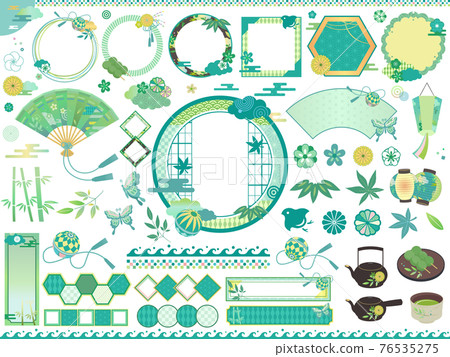 Fresh green Japanese material illustration set 3 / no characters 76535275