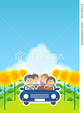 與向日葵和家人一起開車的插圖圖像 76536429