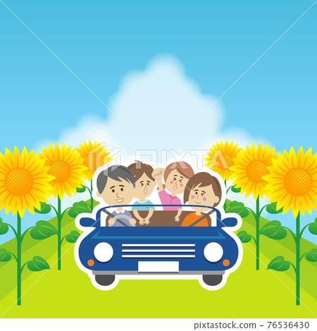 與向日葵和家人一起開車的插圖圖像 76536430