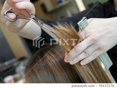 hairdresser's hands with scissors and a comb haircut client hairdresser's hands with scissors and a comb haircut client 76537276