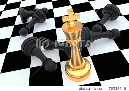 Golden King and many fallen pawns around - leadership concept Golden King and many fallen pawns around - leadership concept 76538346