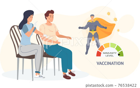 Doctor making injection to male patient in hospital. Disease treatment and vaccination for immunity Doctor making injection to male patient in hospital. Disease treatment and vaccination for immunity 76538422