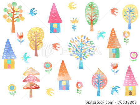 Scandinavian style_watercolor_wood and house 822 76538808