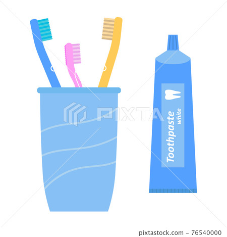 Toothpaste and toothbrushes in a glass. Flat... - Stock Illustration ...