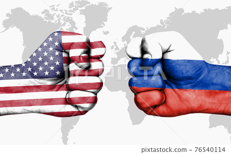 Conflict between USA and Russia - male fists Conflict between USA and Russia - male fists 76540114