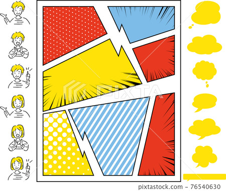 Frame split frame cartoon-style person, balloon set 76540630