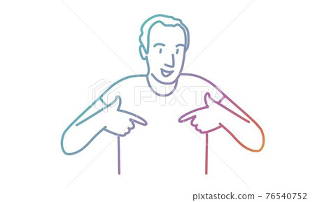 Young man points to herself. 76540752