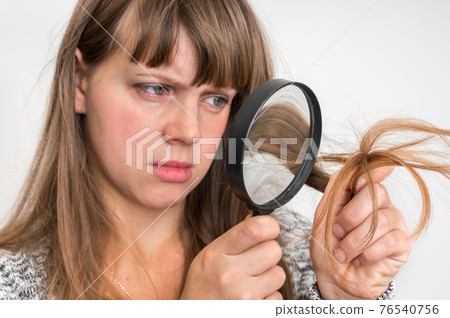 Hair problems - brittle, damaged, dry and loss hair concept Hair problems - brittle, damaged, dry and loss hair concept 76540756