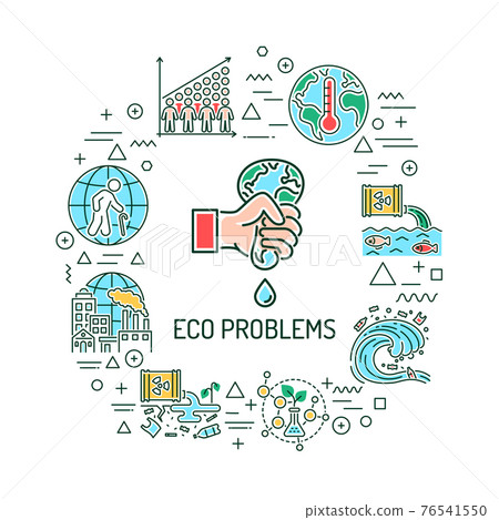 Eco problems web banner. Infographics with linear icons on white background. Creative idea concept. Isolated outline color illustration 76541550