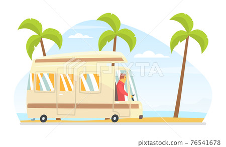 Man Driving Van Along the City Road Vector... - Stock Illustration ...