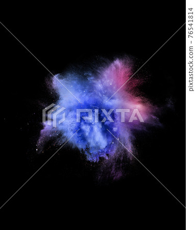 Explosion of colored, fluid and neoned powder on black studio background with copyspace Explosion of colored, fluid and neoned powder on black studio background with copyspace 76541814