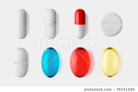 Pills set isolated 3d realistic vector illustration. Medical and healthcare concept. Pharmaceutical Pills set isolated 3d realistic vector illustration. Medical and healthcare concept. Pharmaceutical 76541880