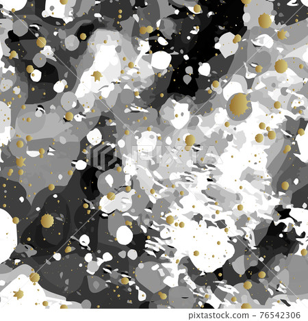 Seamless pattern from black and white splashes and gold smudges. Abstract vector Seamless pattern from black and white splashes and gold smudges. Abstract vector 76542306