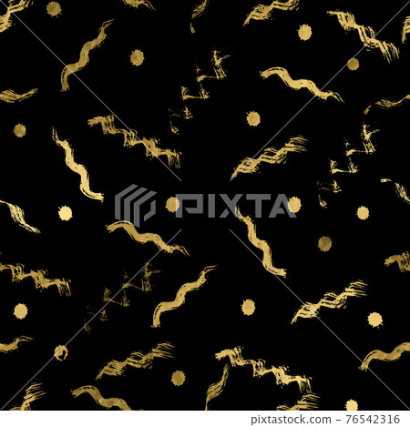 Gold circles, dot and abstract shapes seamless pattern. Abstract gold glitter background. Vector 76542316