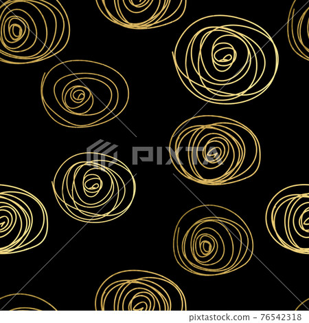 Gold texture. Circles seamless pattern on black background. Abstract gold glitter background. Vector 76542318