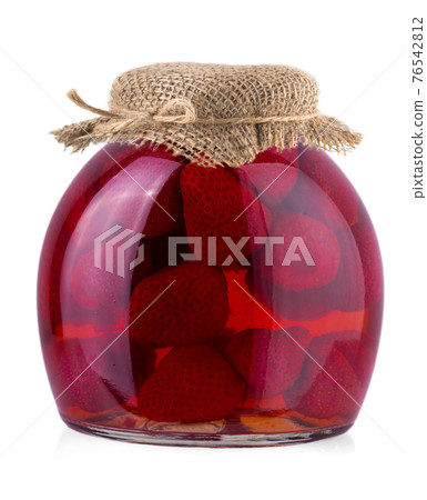 Strawberry jam jar isolated on white background. Strawberry jam jar isolated on white background. 76542812