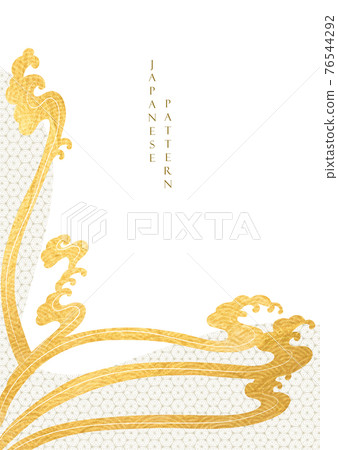 Abstract art background with gold texture vector. Hand draw wave elements with Japanese pattern in vintage style. Abstract art background with gold texture vector. Hand draw wave elements with Japanese pattern in vintage style. 76544292