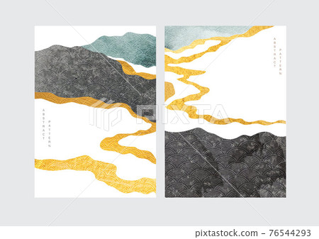 Abstract art background with contemporary art template vector. Gold and black texture elements with mountain landscape template. Hand drawn wave object. Abstract art background with contemporary art template vector. Gold and black texture elements with mountain landscape template. Hand drawn wave object. 76544293