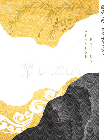 Japanese background with fans and books elements vector. Hand draw wave and cloud decoration in vintage style. Japanese background with fans and books elements vector. Hand draw wave and cloud decoration in vintage style. 76544295