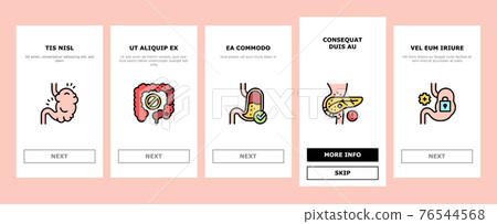 Digestion Disease And Treatment Onboarding Icons Set Vector 76544568