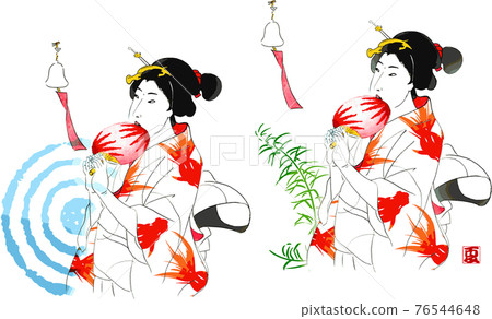 浴衣，浮世繪，女士們，夏天，Yusuzumi 76544648