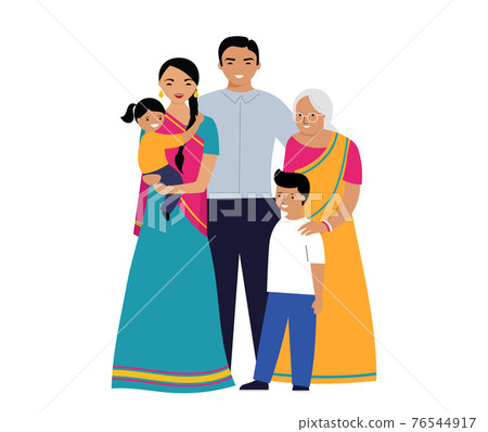 Indian Family. three generations family. Set of people in traditional national clothes Indian Family. three generations family. Set of people in traditional national clothes 76544917