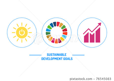 Corporate social responsibility sign. Sustainable Development Goals illustration. SDG signs. Pictogram for ad, web, mobile app, promo. Vector illustration element. 76545083