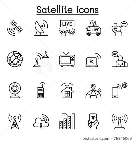 Satellite icon set in thin line style 76546069