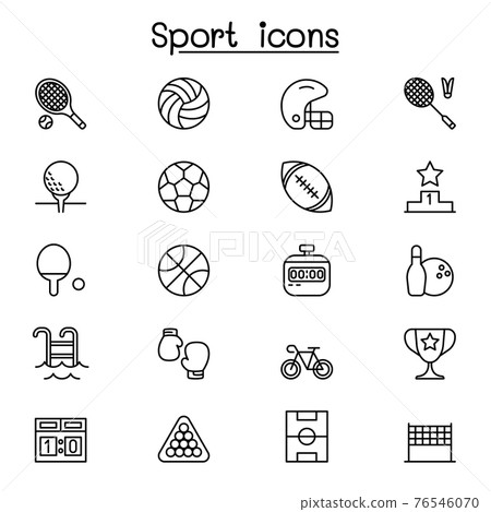 Sport icon set in thin line style 76546070