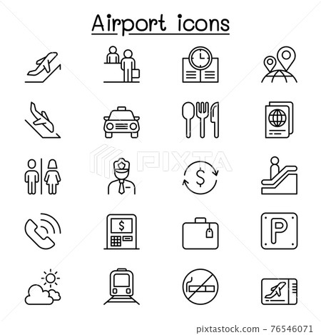 Airport icon set in thin line style 76546071
