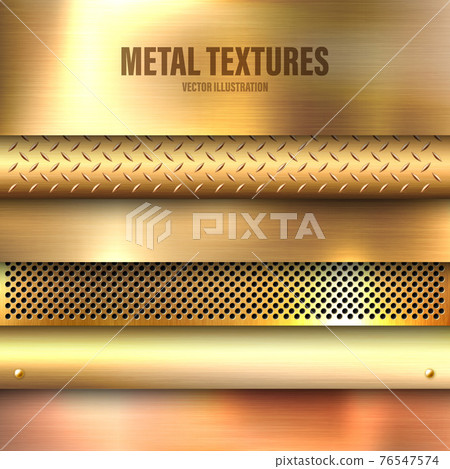 Realistic brushed metal textures set. Polished stainless steel background. Vector illustration. 76547574