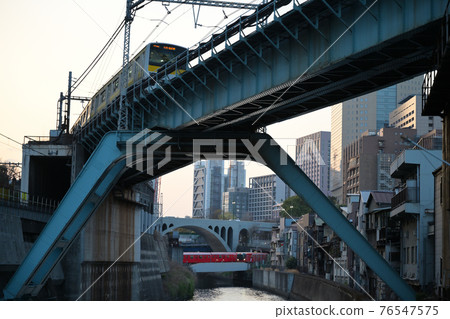 Kanda River, Sobu Line and Marunouchi Line in the evening 76547575