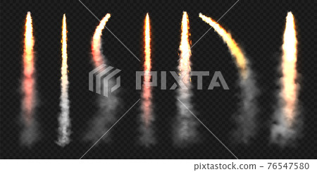 Realistic space rocket launch trails. Fire... - Stock Illustration ...