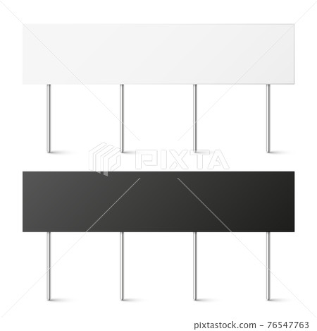 Black and white blank boards with place for text, protest sign. Realistic demonstration or Black and white blank boards with place for text, protest sign. Realistic demonstration or 76547763