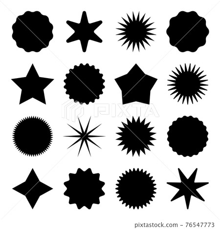 Retro stars, sunburst symbols. Vintage sunbeam icons. Black shopping labels, sale or discount 76547773
