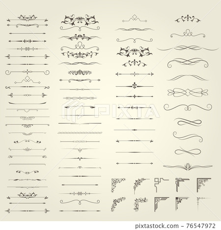 Set of vintage book vignettes, dividers, corners and separators, calligraphic decoration 76547972