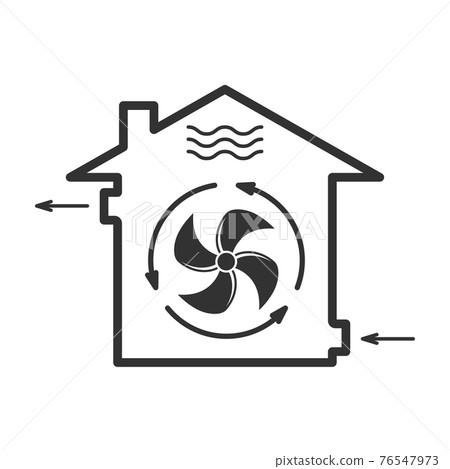 House forced ventilation system icon, mechanical fanning of building, airing sign, vector House forced ventilation system icon, mechanical fanning of building, airing sign, vector 76547973