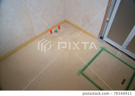 Washroom wall, floor and underfloor storage under renovation Washroom wall, floor and underfloor storage under renovation 76548911