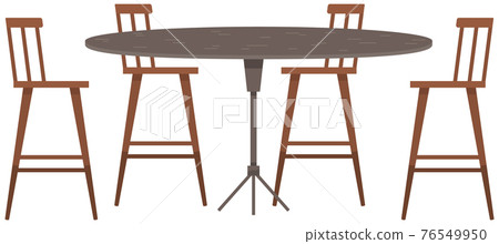 Round wooden table and four chairs. Kitchen or dining room furniture element for interior 76549950