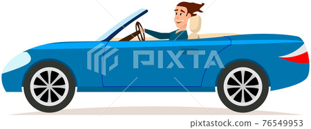 Two door cabriolet, passenger car with handsome driver. Happy young man is driving blue car Two door cabriolet, passenger car with handsome driver. Happy young man is driving blue car 76549953