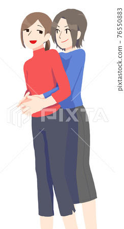 Female couple hugging each other with a smile (no line) 76550883
