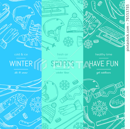 hand drawn winter sports equipment and attributes vertical banner templates 76553785