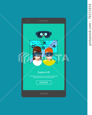 mobile phone with flat style virtual reality elements mobile phone with flat style virtual reality elements 76553858